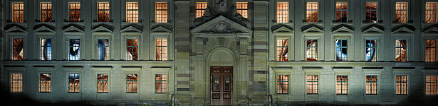 Zeughaus with a luminescent art installation