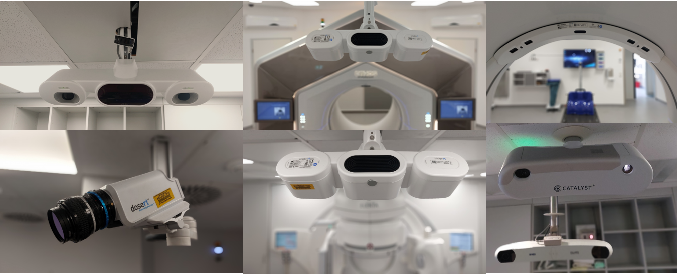 Nahaufnahmen von medizinischen Geräten mit Kameras und Sensoren in einer Strahlenklinik