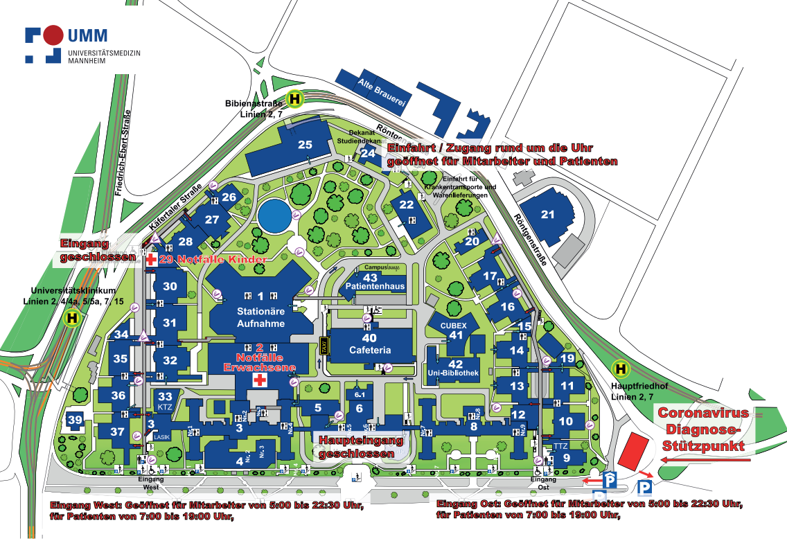 Gebäudeübersicht: Uniklinik Mannheim