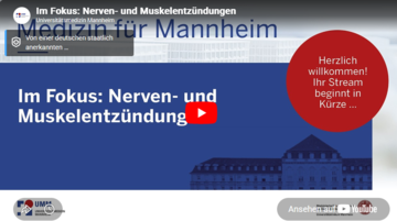 Grafik in dunkelblau mit weißer Schrift "Medizin für Mannheim - Nerven- und Muskelentzündungen "