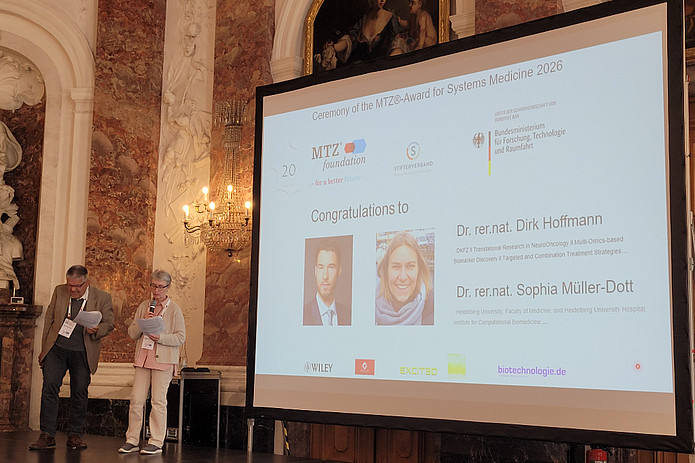 Preisträger des MTZ-Awards auf der Bühne vor Leinwand.
