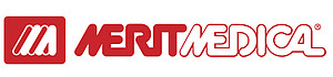 Logo Merit Medical, Rote Schrift auf weißen Hintergrund