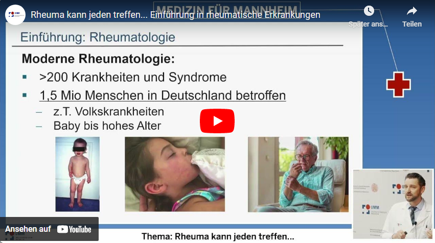 Vortrag von PD Dr. med. Jan Leipe, Sektionsleiter Rheumatologie der V. Medizinischen Klinik, bei der Veranstaltung "Rheuma kann jeden treffen..." in der Vortragsreihe "Medizin für Mannheim", gehalten am 28. Februar 2023 am Universitätsklinikum Mannheim.