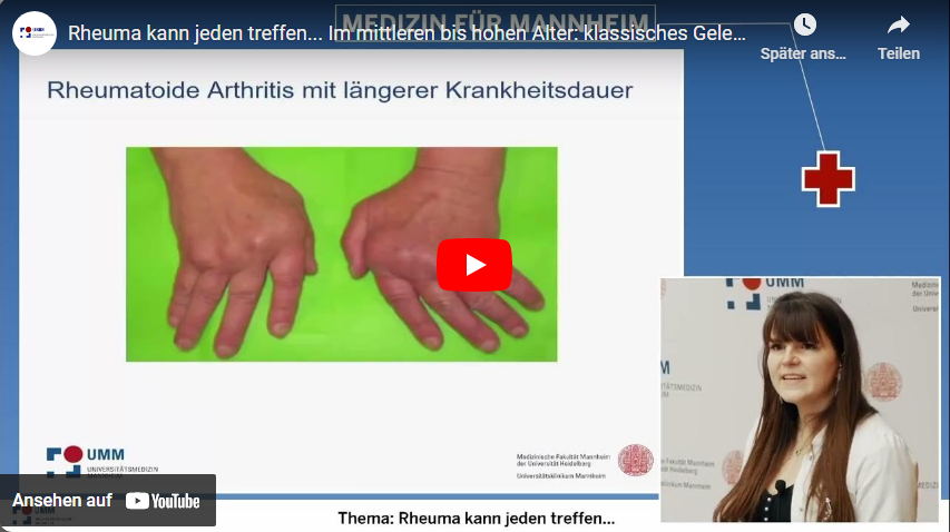 Vortrag von Dr. med. Anna-Sophie Schuebler, Rheumatologin an der V. Medizinischen Klinik, bei der Veranstaltung "Rheuma kann jeden treffen..." in der Vortragsreihe "Medizin für Mannheim", gehalten am 28. Februar 2023 am Universitätsklinikum Mannheim.